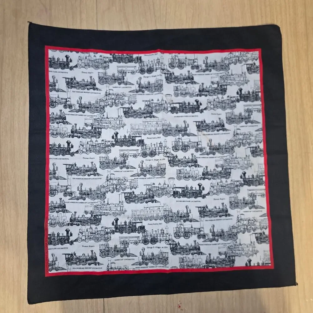 Vintage Historical Steam Locomotive Train Handkerchief Bandana Scarf Made in USA